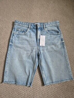 MNG Mango Bermuda Mid Waist Blue Denim Shorts NWT Sz US 4/ EUR 36